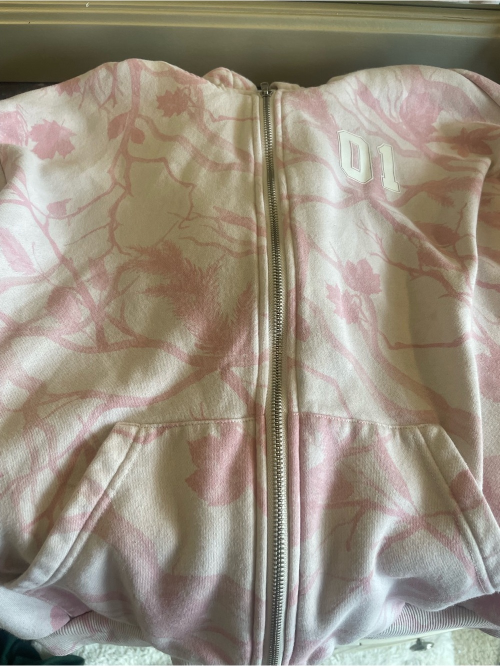 refuge Pink and White Floral Zip Hoodie